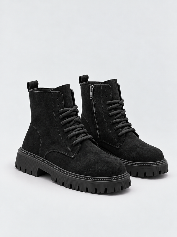Bottines Montantes Suédine à Semelle Crantée – Style Urbain